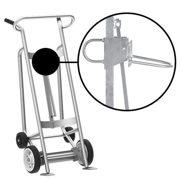 Valley Craft 4-Wheel Drum Hand Truck - Aluminum, (2) Solid Rubber Wheels, (2) Rear Poly, 1000 lb. Capacity, Chime Hook for Plastic Drums